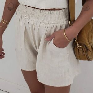 BY TOGETHER Linen-Blend Shorts, Natural, Large
